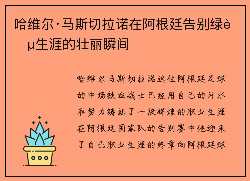 哈维尔·马斯切拉诺在阿根廷告别绿茵生涯的壮丽瞬间